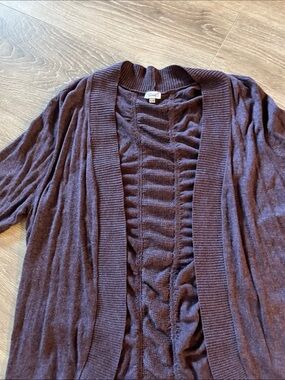 60% cotton dusty eggplant, dark lavender Open-Front Cardigan Sweater. Large